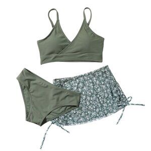 New Girls Swimsuit Floral Print V Neck Adjustable Straps Bikini